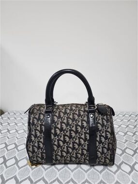 Authentic CHRISTIAN DIOR Vintage Dior Logo Canvas Small Boston Bag Black